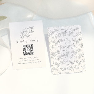 Cartão De Informações Iniciais Botânicas Ilustradas Código QR RSVP Casam