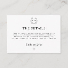 Cartão De Informações Iniciais do Monograma Folha Texto preto Detalhes d