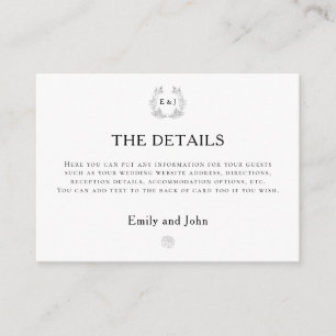 Cartão De Informações Iniciais do Monograma Folha Texto preto Detalhes d
