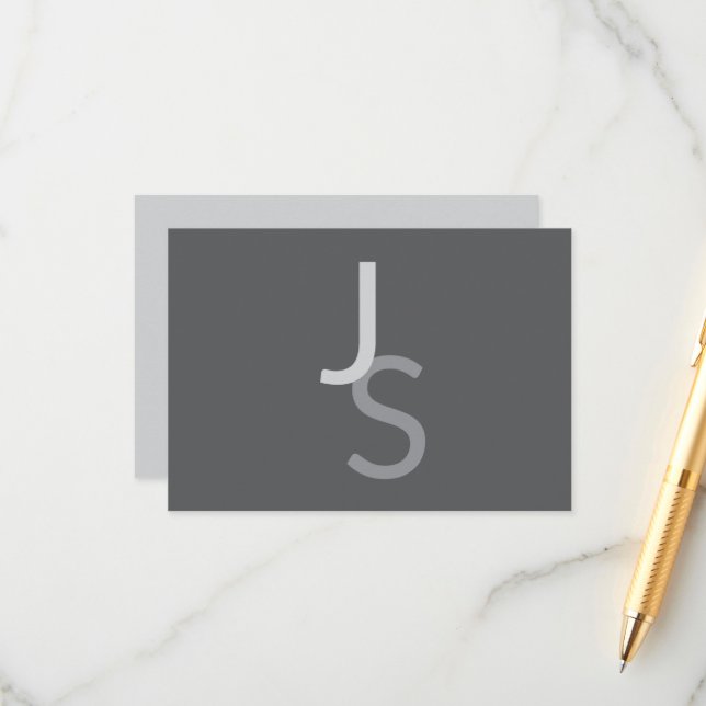 Cartão De Informações Iniciais Monogramadas Sobrepostas Modernas | Cinza (Frente/Verso In Situ)