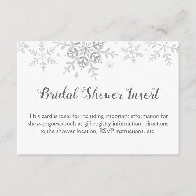 Cartão De Informações Inserto de Chá de Noiva Flocos de Neve Winter Wond (Frente)