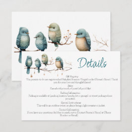 Cartão De Informações Inserto de Detalhes do Chá de Bebê Pastel Bird