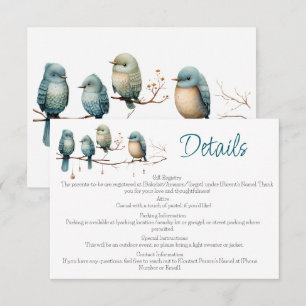 Cartão De Informações Inserto de Detalhes do Chá de Bebê Pastel Bird