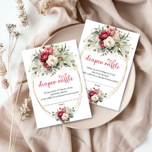Cartão De Informações Inserto de Sorteio de Fraldas Floral Burgundy Soft