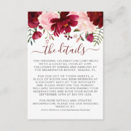 Cartão De Informações Invólucro de Casamento Floral Rosa Burgundy