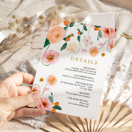 Cartão De Informações Invólucro de Detalhes de Casamento de Flores de Po