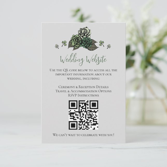 Cartão De Informações Irish Green Floral Skulls Casamento Website Código (Em pé/Frente)