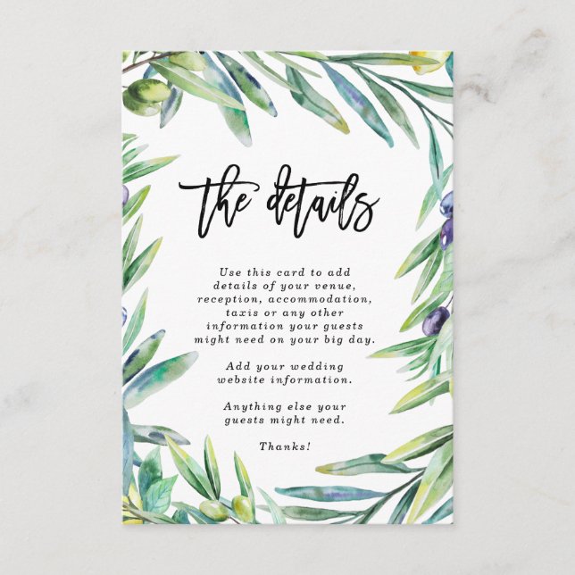 Cartão De Informações Itália Florence Informações sobre o casamento (Frente)