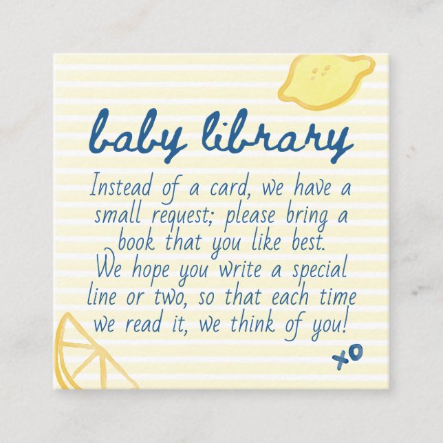 Cartão De Informações Italian Citrus Yellow Gingham Baby Library (Frente)