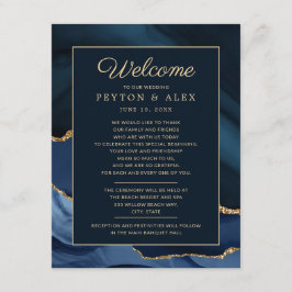 Cartão De Informações Itinerário de Boas-Vindas de Casamento Azul Marinh