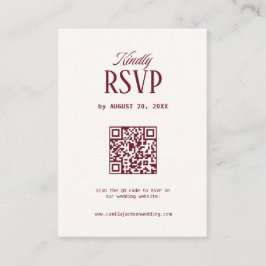 Cartão De Informações Ivory and Burgundy Wedding Rsvp Qr code