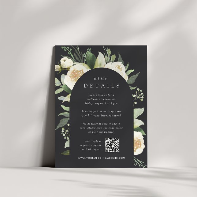 Cartão De Informações Ivory Bloom | Detalhes Do Casamento Floral De Aqua (Criador carregado)