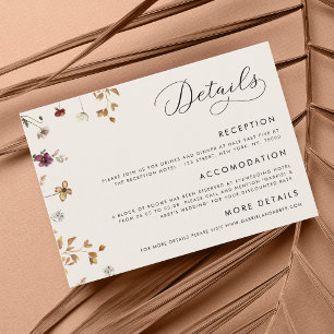 Cartão De Informações Ivory Cream Boho Fall Wildflower Detalhes do casam