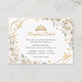 Cartão De Informações Ivory Cream Gold Floral Quinceanera  Details