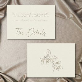 Cartão De Informações Ivory Cream Minimalist Leaf Acorn Fall Wedding
