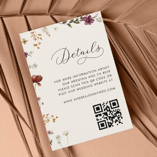 Cartão De Informações Ivory Cream Wildflower Código QR Detalhes de Casam
