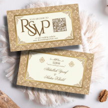Ivory Dourado Damask Código QR RSVP Web Casamento 
