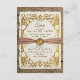 Cartão De Informações Ivory Gold Boho Floral Rústico Elegante Script
