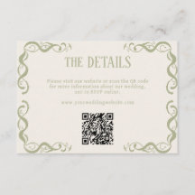 Ivory Muted Greens Art Nouveau Wedding QR Code