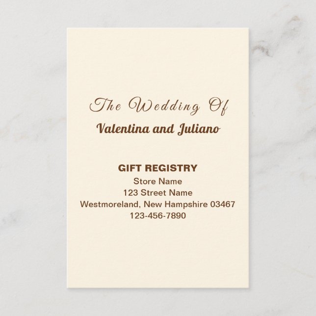 Cartão De Informações Ivory Wedding Gift Registry Portrait (Frente)