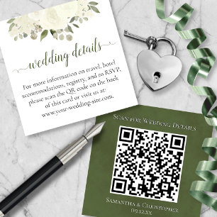 Cartão De Informações Ivory White Roses Detalhes do Casamento Site QR Co