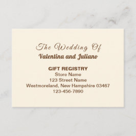 Cartão De Informações Ivory with Brown Typography Wedding Gift Registry