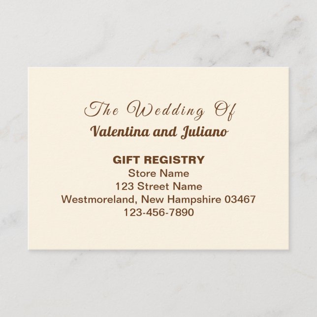 Cartão De Informações Ivory with Brown Typography Wedding Gift Registry (Frente)