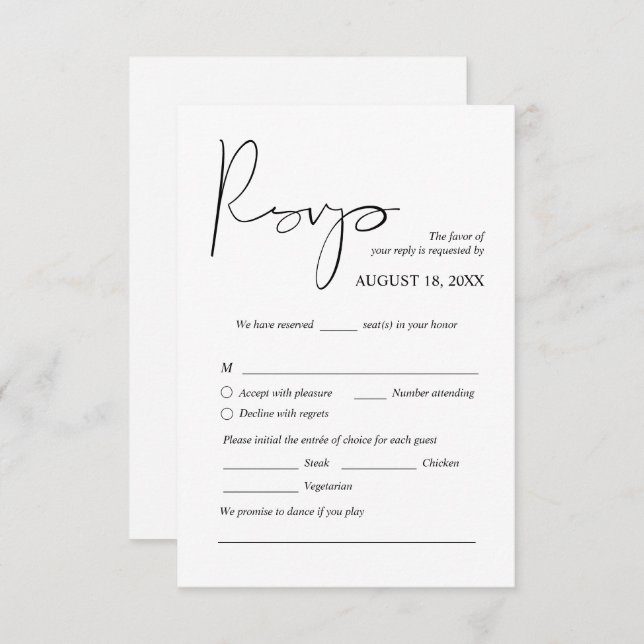 Cartão De Informações Janto de casamento moderno convida placas fechadas (Frente/Verso)