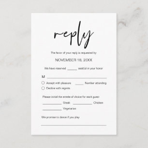 Cartão De Informações Janto de casamento RSVP, opções de refeição, s