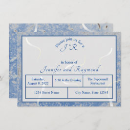 Cartão De Informações Janto de Ensaio Monograma de Mármores Azuis e Cinz