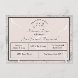 Cartão De Informações Janto de Ensaio Monograma de Pêssego e Cinza