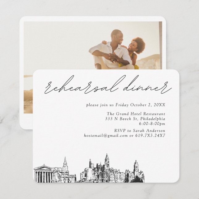 Cartão De Informações Janto Elegante de Casamento de Filadélfia (Frente/Verso)