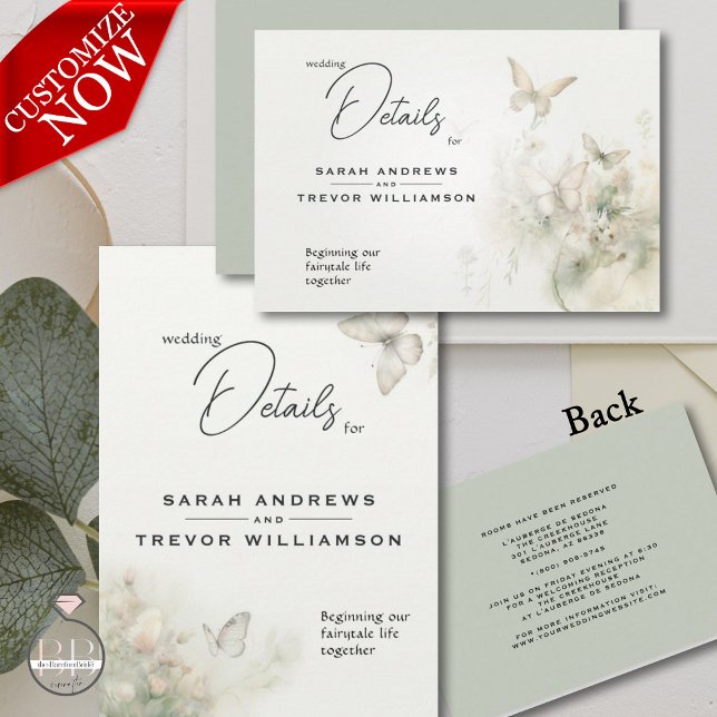 Cartão De Informações Jardim de Borboleta Encantado (easy to customize in 2 styles)