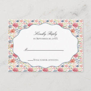 Cartão De Informações Jardim de Casamento com Flor Silvestre Azul Coral