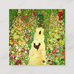 Cartão De Informações Jardim de Gustav Klimt com Galinhas