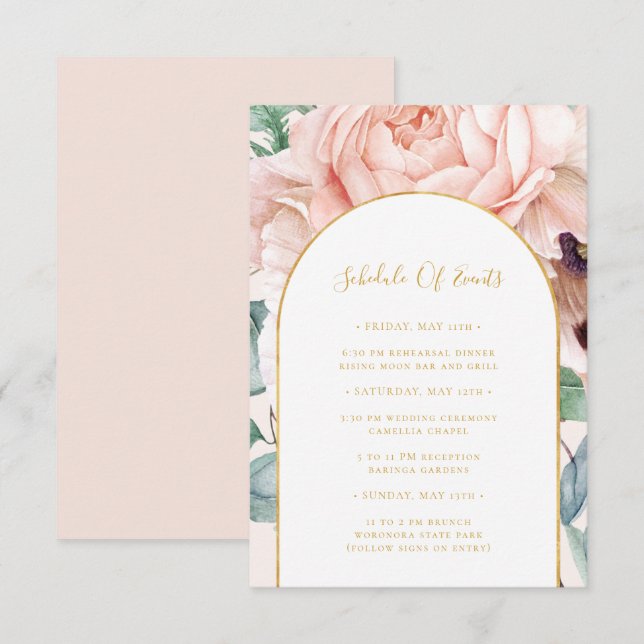 Cartão De Informações Jardim Floral | Calendário de Casamento de Pastel (Frente/Verso)