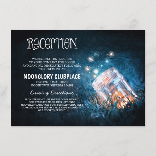 Cartão De Informações jarro de pedreiro com vaga-lumes recepção de casam (Frente)