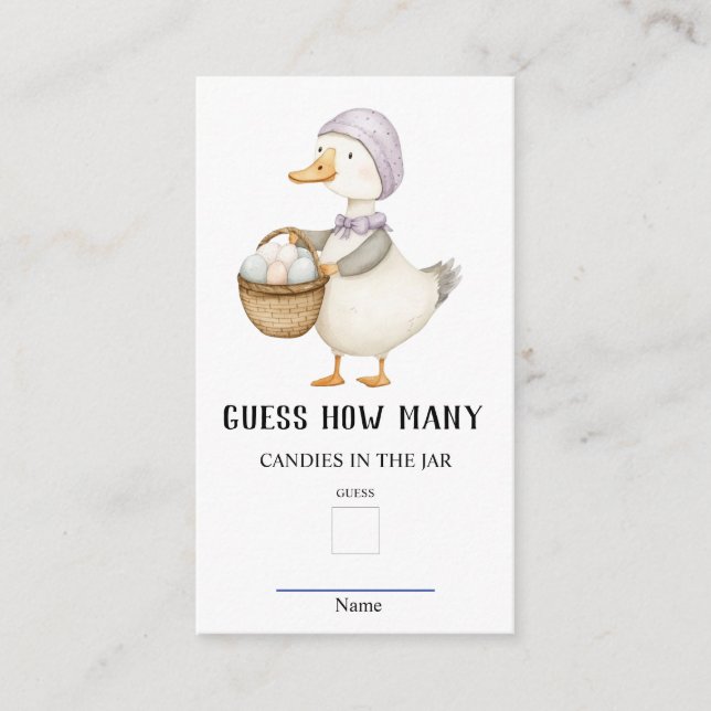 Cartão De Informações Jemima PuddleDuck Adivinha Quantos Jogos de Chá de (Frente)