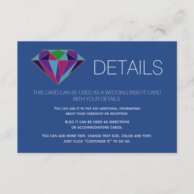 Cartão De Informações Jewel gemstone detalhes do casamento inserindo sol (Frente)