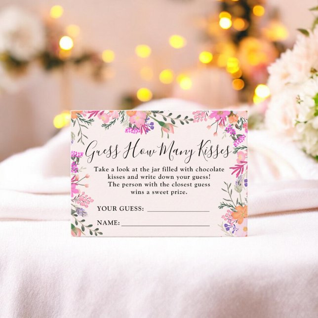 Cartão De Informações Jogo de adivinhação de beijos Floral Guess How Man (Floral Guess How Many Kisses Bridal Shower Game Enclosure Card)