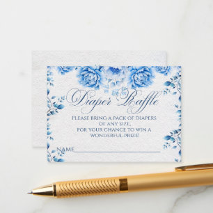 Cartão De Informações Jogo de Fralda de Pedra Floral Azul Elegante Raffl