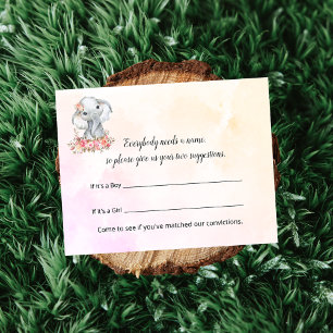 Cartão De Informações Jogo de Sugestões do Nome do Chá de fraldas Elefan