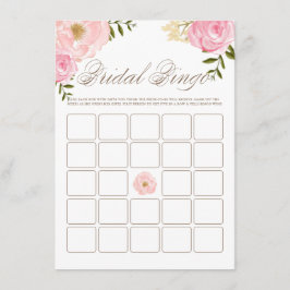 Cartão De Informações Jogo do Chá de panela Bingo Pink Watercolor Peonie