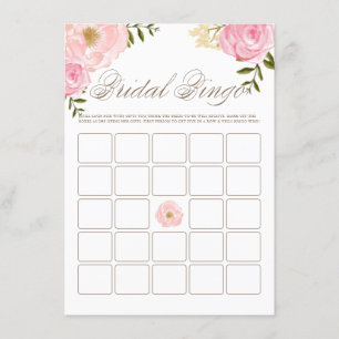 Cartão De Informações Jogo do Chá de panela Bingo Pink Watercolor Peonie