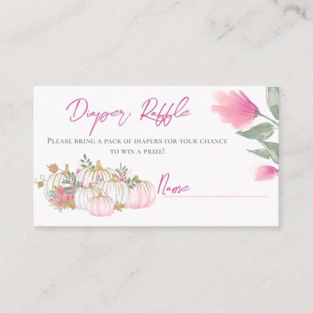 Cartão De Informações Jogo Dourado Pumpkin Branco Bebê Fralda Raffle Jog (Frente)
