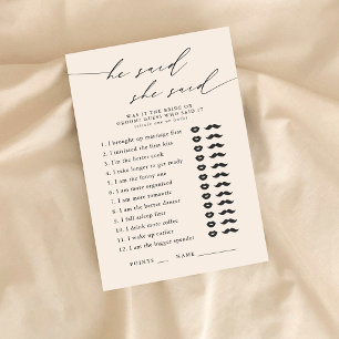 Cartão De Informações Jogo para Chá de Noiva 'Ele Disse, Ela Disse'