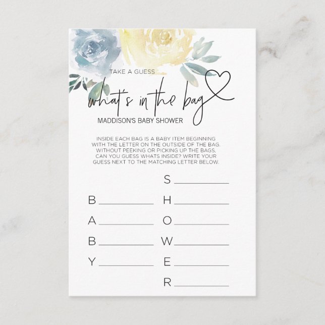 Cartão De Informações Jogos de Chá de Bebê Presentes de Chá de Bebê Meni (Frente)