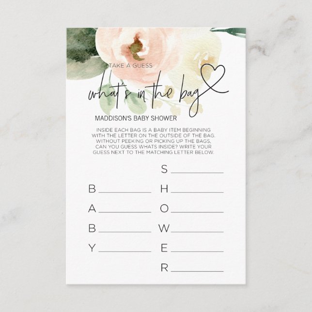 Cartão De Informações Jogos de Chuveiro de Bebê Menina Rosa Florais Cart (Frente)