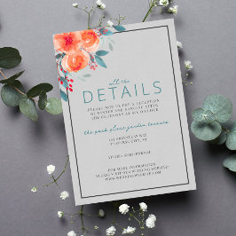 Cartão De Informações Joyful Floral Orange e Teal Weding