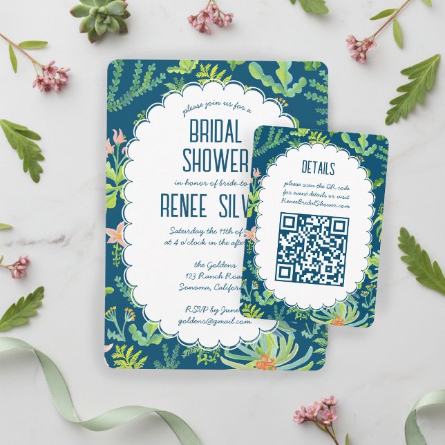 Cartão De Informações Jungle Garden Watercolor Custom QR BRIDAL SHOWER (Jungle Garden Watercolor hand-painted Custom QR BRIDAL SHOWER Enclosure Card
)
